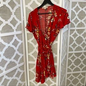 Red Floral Wrap Dress